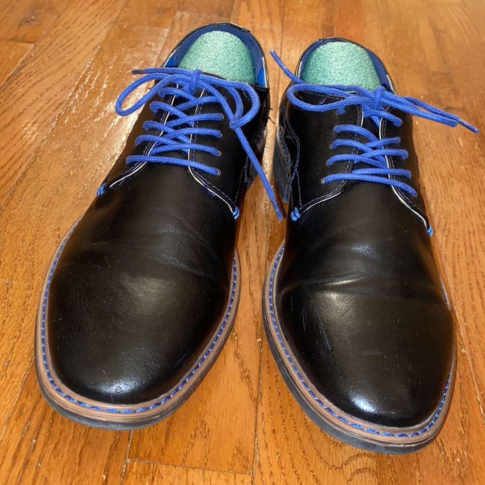 FRANCO FORTINI MEN Black Blue Plain Toe Oxford Vincent Style 325058. Size 8